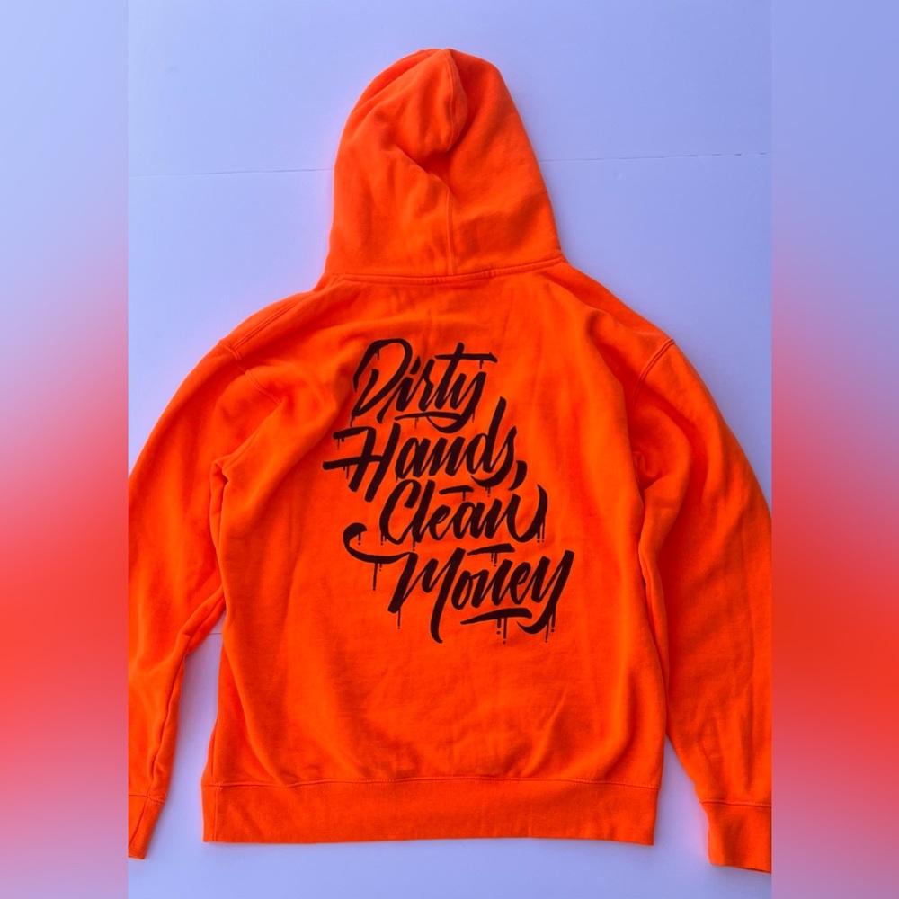 Dirty Hands Clean Money Troll Co. Neon Orange Hoodie